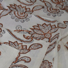 White & Brown Hand Block 15 Yard 100%Cotton Fabric NO TARRIF CHARGES 100%✅KK18