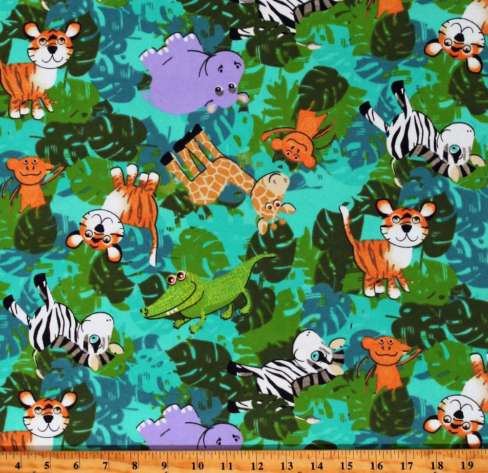 Flannel Jungle Friends Safari Animals Kids Flannel Fabric Print by Yard D276.28