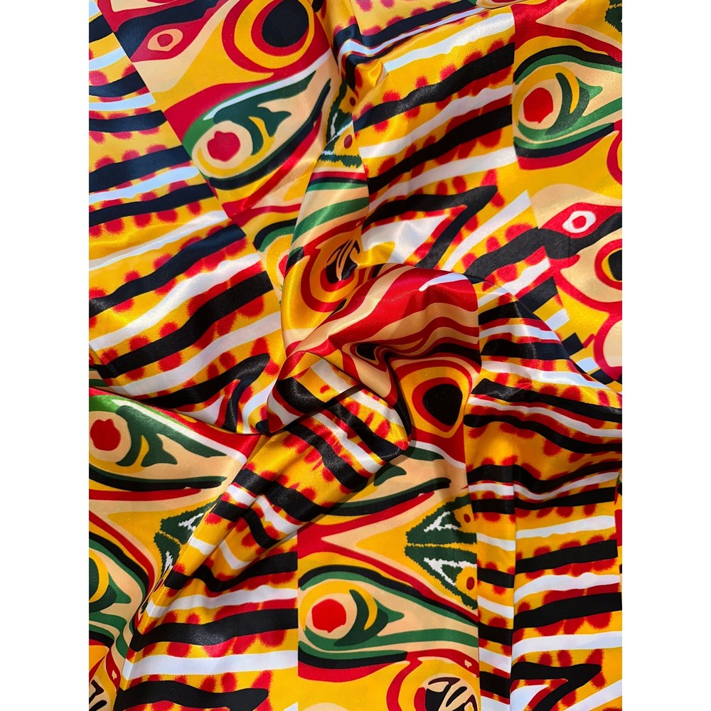 African Print, Satin Fabric – Yellow, Red,”Khemet Pepper”, Yard or Wholesale
