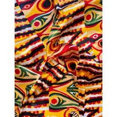 African Print, Satin Fabric – Yellow, Red,”Khemet Pepper”, Yard or Wholesale