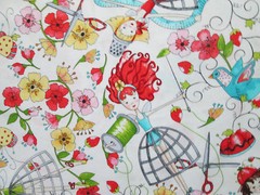 SEWING ITEMS MIRABELLE DRESS FORM SCISSORS THREAD MORE WHTE COTTON FABRIC FQ OOP