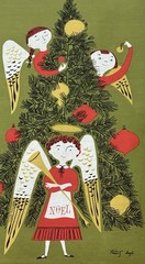Michael Miller Fabric Panel Chinese Christmas Angel Tree Art Signed MCM Quilt