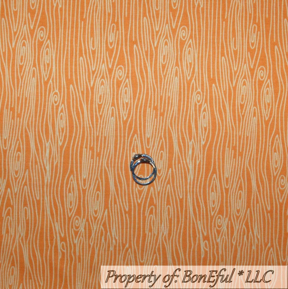 BonEful Fabric FQ Cotton Quilt Orange White Barn Wood Grain Texture Cabin Stripe