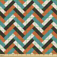 Ambesonne Mid Century Fabric By Yard, Herringbone Pattern In Retro Colors
