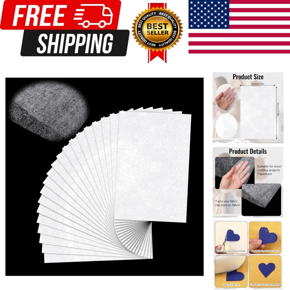 20 Sheets Fusible Webbing for Fabric Applique 8X12 Inch Fusible Bonding Web Ligh