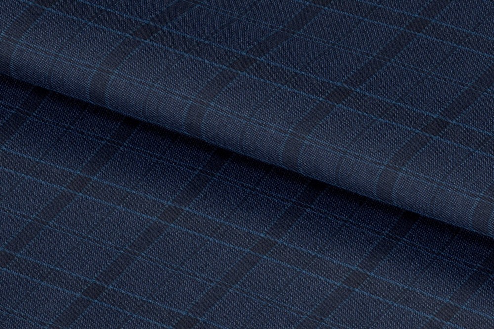Dark Blue Windowpane Wool Fabric Suiting fabric by the yard Luxury Cashmere Wool
