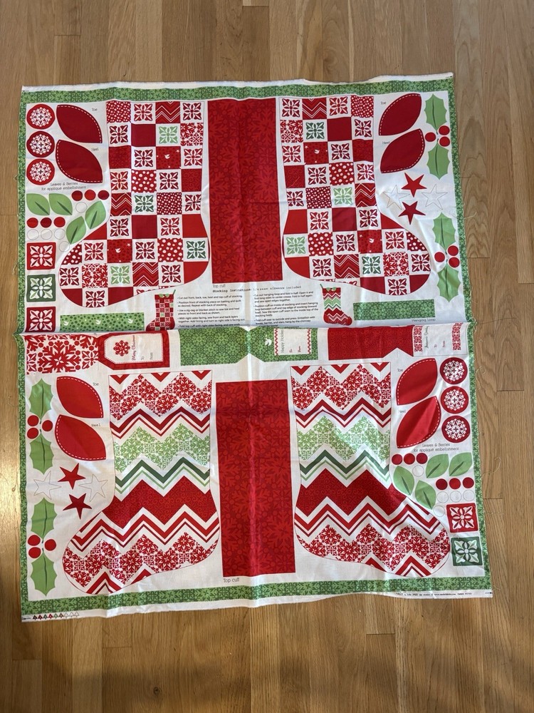 Christmas Fabric Panel – Joy Kate Spain Christmas Stocking Moda Cotton #27121