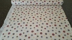 Reflections BTY Gudrun Erla Red Rooster Coral Gold Gray Polka Dot Cream