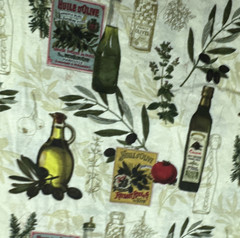 Gourmet Cuisine Olive Oil Bottle Theme Green Cotton Fabric BTHY #56