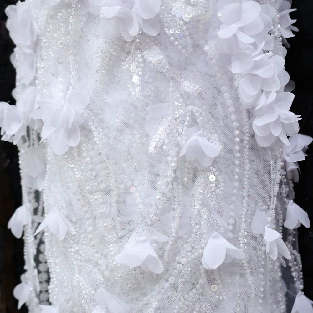 Luxury 3D Floral Embroidered Tulle with Sequins & Beads Design(9 Colors) By the