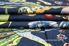 Peacock Pure Cotton print Running Boho loose Blue dress making fabric by yard