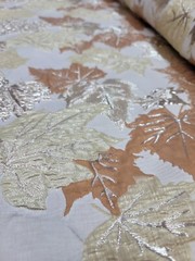 FABRIC SOLD BY THE YARD JACQUARD BROCADE GOLD MUSTARD MAPPLE LEAVES METALLIC