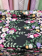 Multicolor Embroidery Pink Yellow 3d Floral Lace Fabric 50” W 1 Yard Black MESH