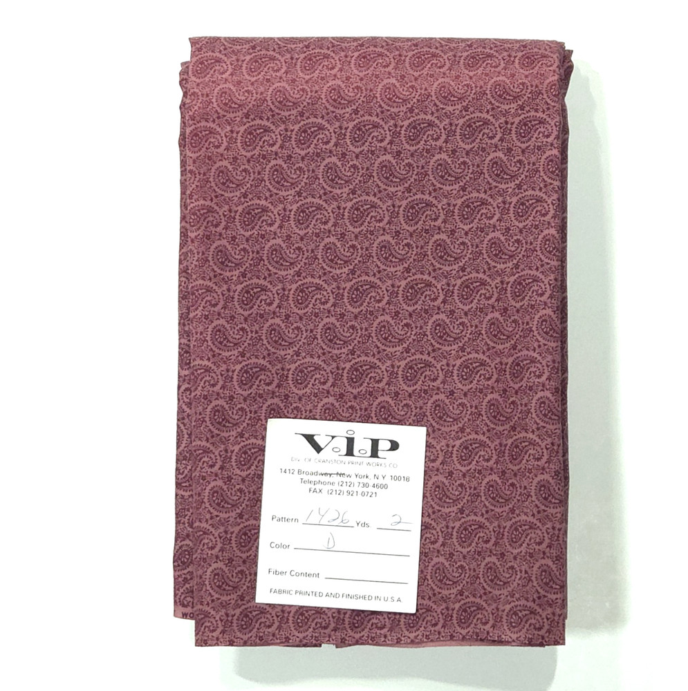 VTG Paisley Light Maroon Small Print Cranston Cotton Fabric 2 YDS READ As Is