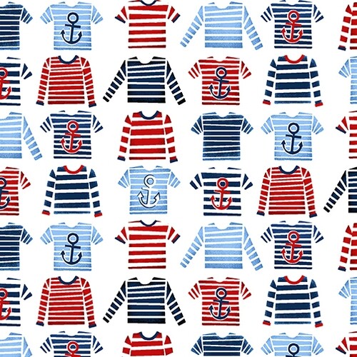 Nautical Fabric – Whale Time Stripe Sailor Shirt White – Studio E YARD