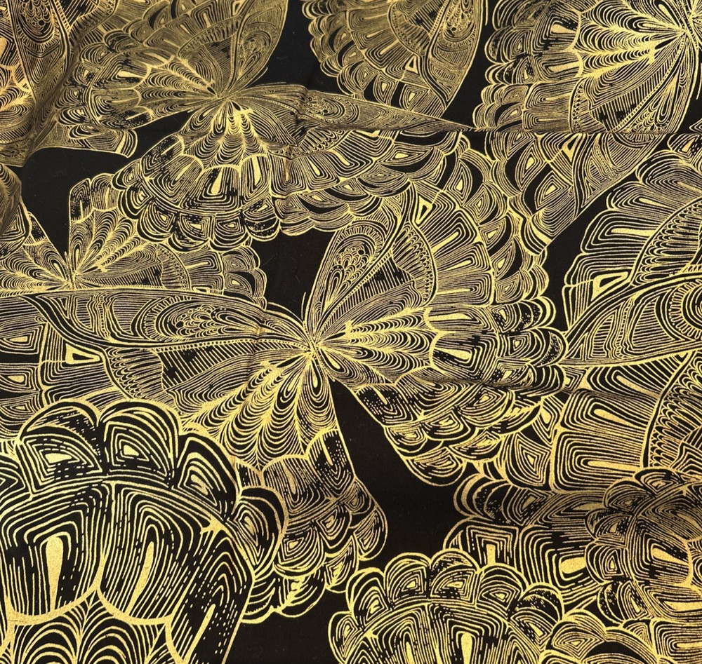 Lux by Timeless Treasures Quilting Fabric Butterfly Black Gold Metallic 40″ X 42
