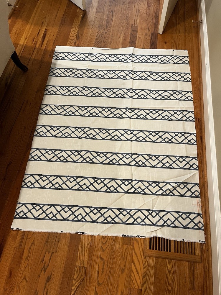 Kravet Latticely Ultramarine Fabric, Cut Yards, Blue Bamboo on Fine Ivory Linen