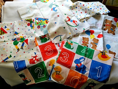 Vintage Whimsical Baby Child Theme Colorful Fabric Pieces Lot 9 Crafts Quilting