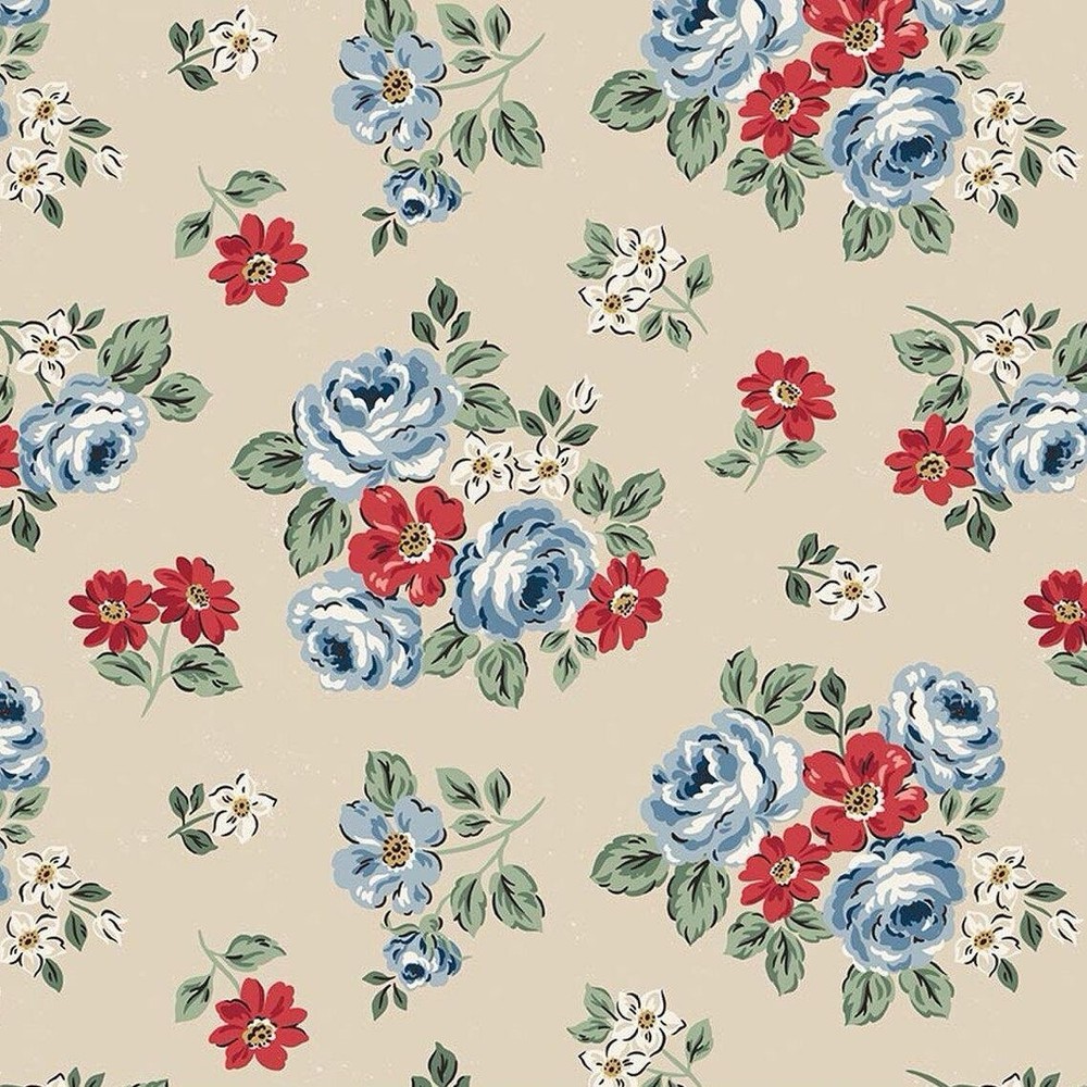 Independence RBD Riley Blake Designers Beige Floral Rose Red Blue Cream Fabric