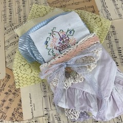 Romantic Pastel Slow Stitch Bundle with Vintage Fabrics, Trim, Buttons & Beads