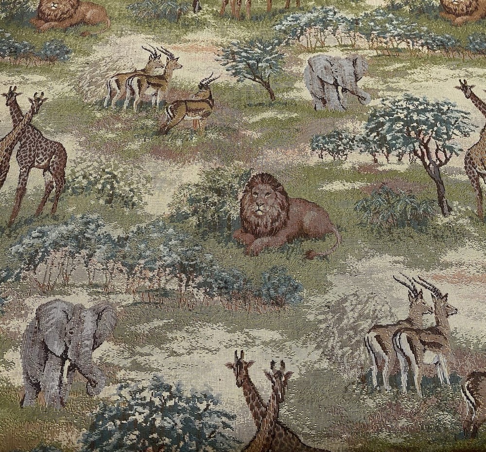 Tapestry Upholstery Fabric Cotton African Animal Jungle Giraffe Lion BTY