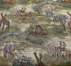 Tapestry Upholstery Fabric Cotton African Animal Jungle Giraffe Lion BTY