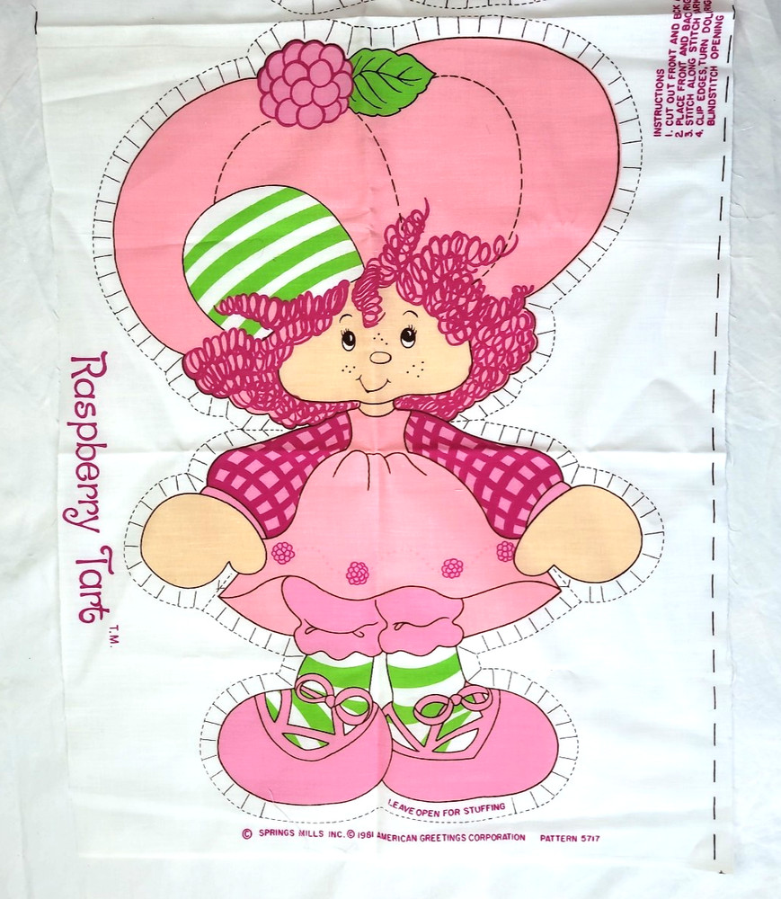 Vtg Raspberry Tart Fabric Panel Cut Sew Stuffed Doll Strawberry Shortcake 1981