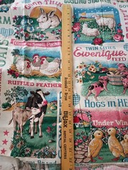 1.5 Yard Vintage Feed Sack Label Fabric Farm Animals Chicken Cow Concord Kessler