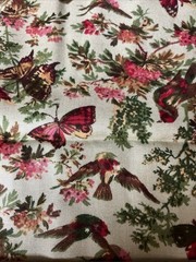Cotton Material With Red Butterflies And Cardinals 45” Long