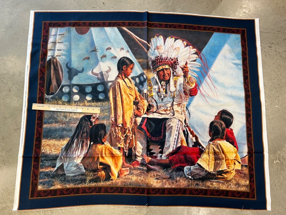 Indian Buffalo Tales 100% cotton fabric panel approx 36 x 44/45 Indian Chief
