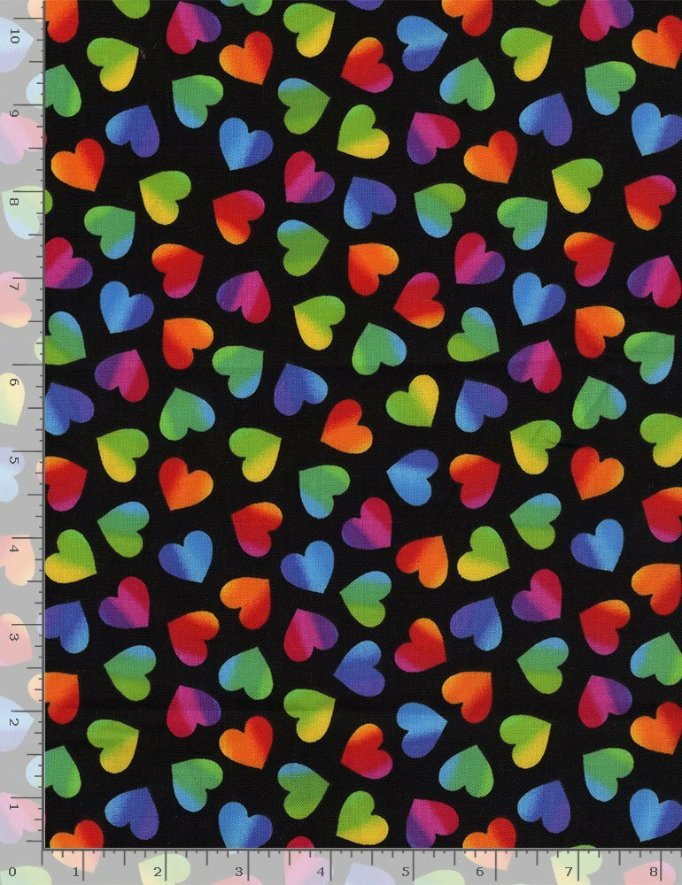 Hearts Fabric Ombre Multicolor Black Cotton Timeless Treasures C8570 By Yard