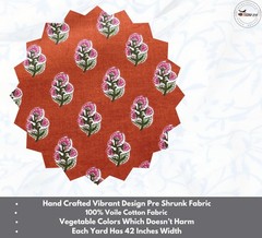 Indian Hand Block Print 60/60 Brown 100% Cotton Fabric by The Yard, Lightweight