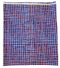 4.25 Yards X 44.5″ Wide Vintage Fabric Squiggly Red Lines W/Blue Abstract NEW!