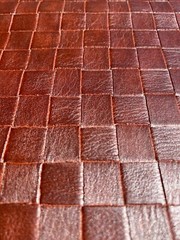 Fabric Upholstery Sample Faux Leather PVC 18″x18″ Woven Pattern Redwood Brown