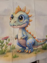 Cotton fabric 6 baby dragons, each square is 13 x 13 inches