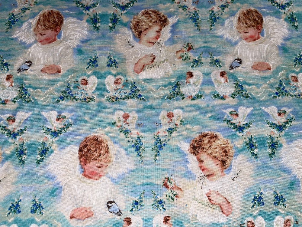 1 Yd Lil’ Little Angels Boys Girls w/ Birds by Dona Gelsinger Cotton Fabric BTY