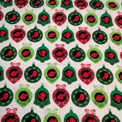 Christmas Bulbs Red Bird Holiday Fabric Material Sewing Sew Crafts Birds 56.5″