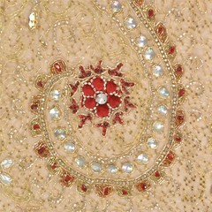 Sanskriti Saskriti Vintage Combo Of Design Fabric Hand Beads Net Mesh Cream Rhin