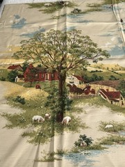 Vintage United Fabrics Silk Blend Scenic Slub Fabric Remnant Country Scene 44×30