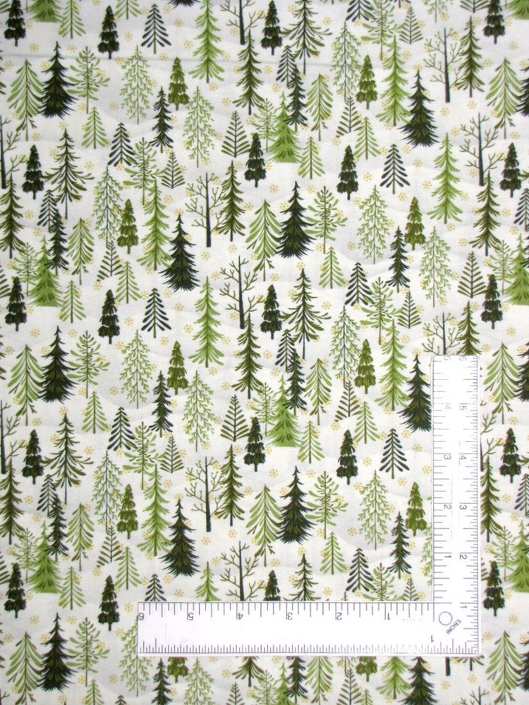 Christmas Tree Pine Trees Fabric By The Yard Winter Joy Cotton by Henry Glass