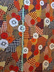 Vtg 70s Klopman Mills Fabric 44”x162” Black Red Orange Floral Hippy Boho Abstrac