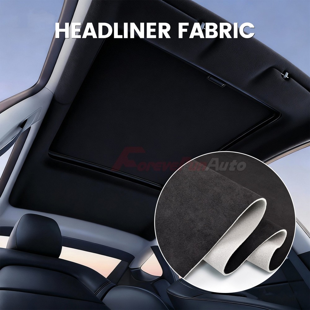 Black Suede Headliner Fabric Foam Backed Car Roof Liner Upholstery 108″ x 60″
