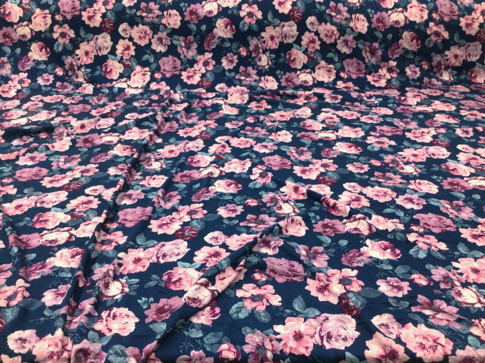 Printed Rayon Spandex 4 way Stretch Apparel Fabric Mauve Purple Teal Floral G300