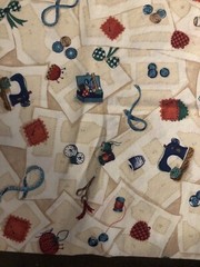 VTG Sewing Theme Sewing Machine Pins Buttons Thimble Needle Thread Bobbin BTFQ