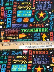 3/4 yard x 44 in Cheerleader Words Text on Black: Cheer Squad Timeless Treasure