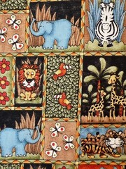 Fabric -RARE VTG Safari Jungle Animals Collage Northcott Studio Sold BTY x 43” W