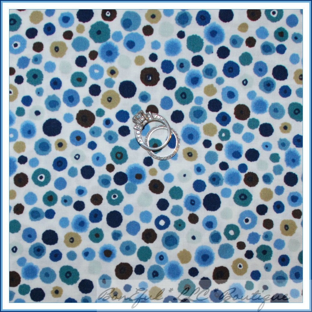 BonEful Fabric FQ Cotton Quilt AH VTG Cream Blue Tan Larkspur Flower Polka Dot S