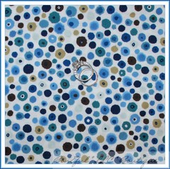 BonEful Fabric FQ Cotton Quilt AH VTG Cream Blue Tan Larkspur Flower Polka Dot S