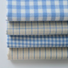 145cm Wide Yarn Dyed Cotton Fabric Blue Check Stripe Linen Look Bag Dress
