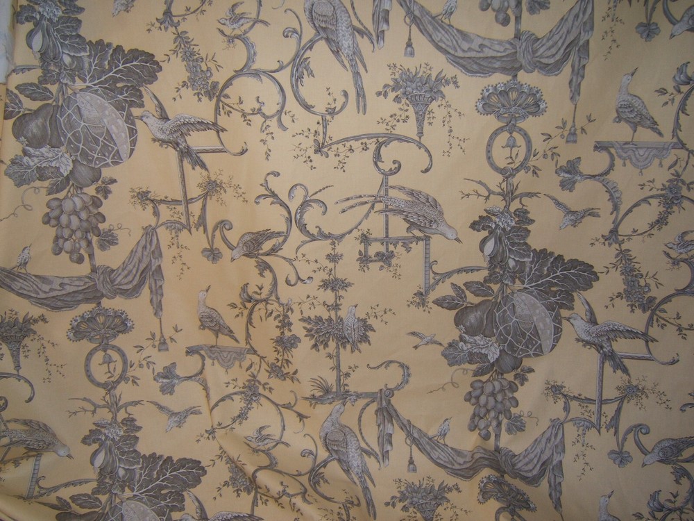 Brunschwig & Fils, Kininvie Print, Bird Toile, BTY, Color Vanilla